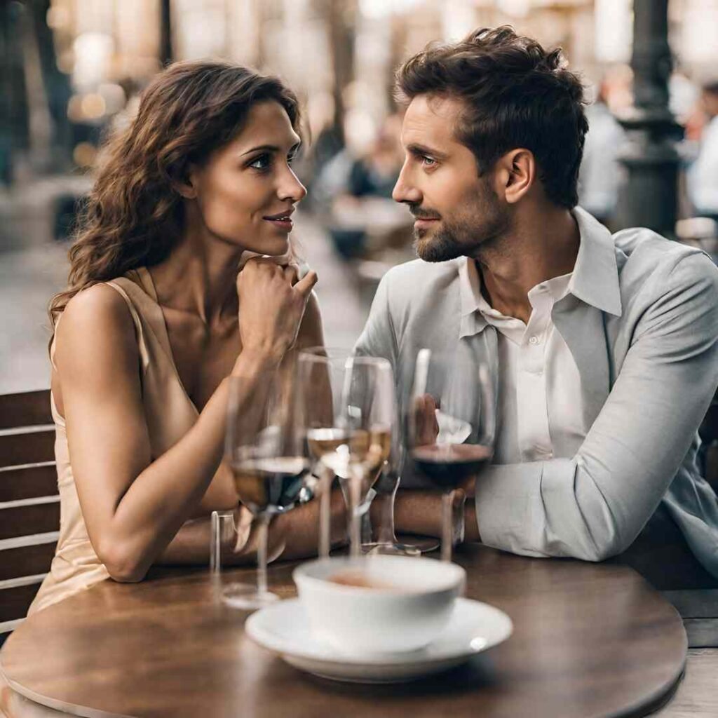man woman attractive eye contact