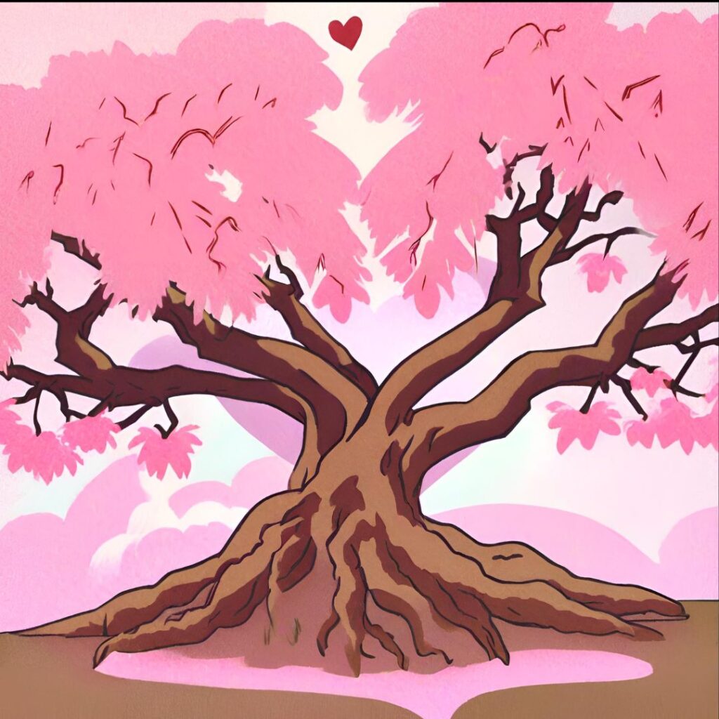 Two sakura Trees roots entwined love