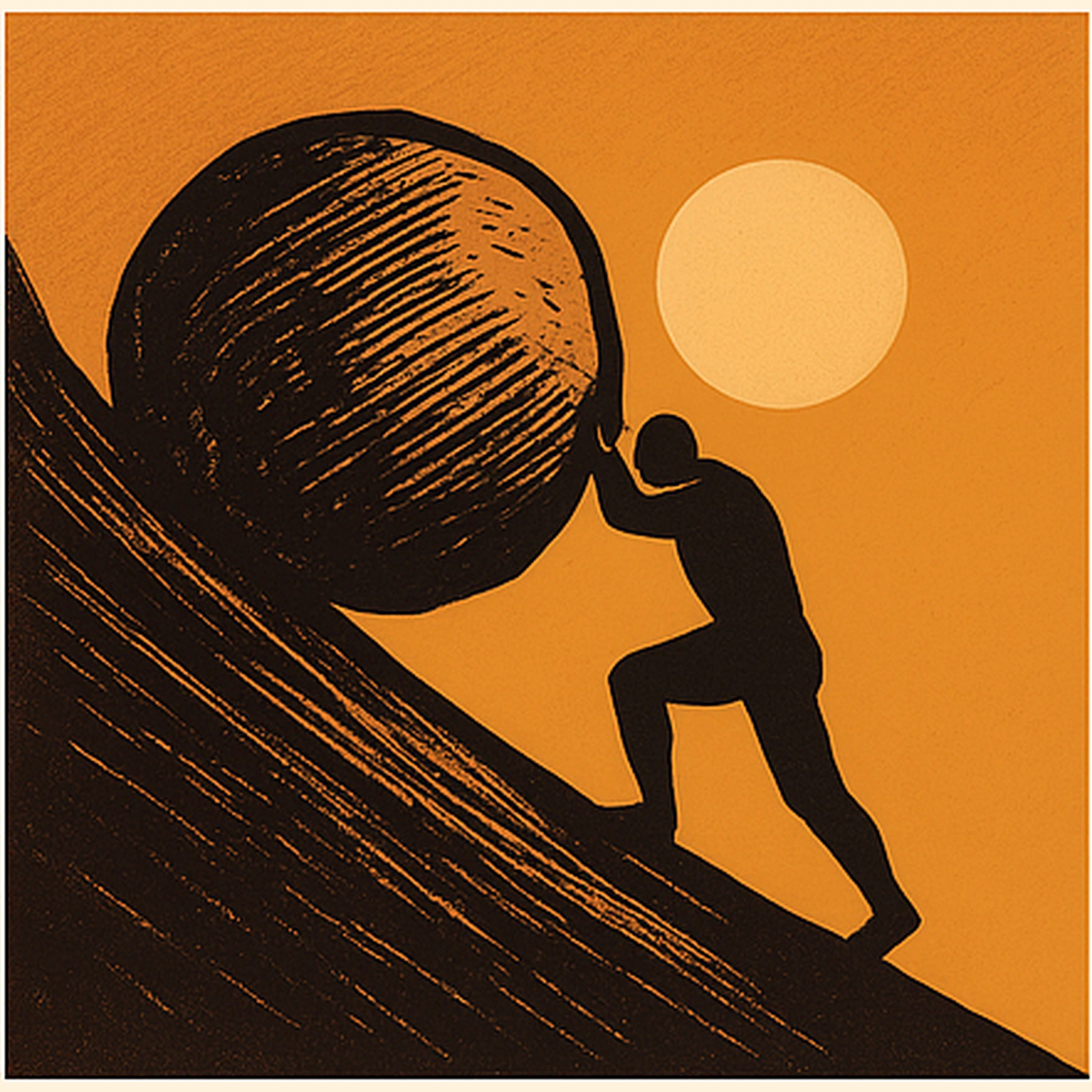 sisyphus pushing boulder up hill metaphor suffering endlessly